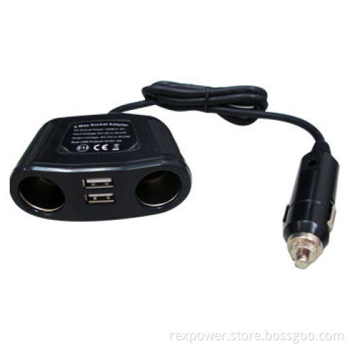 Two-dragged Cigarette Lighter Charger with 12 to 24V Input Voltages and Double USB Port